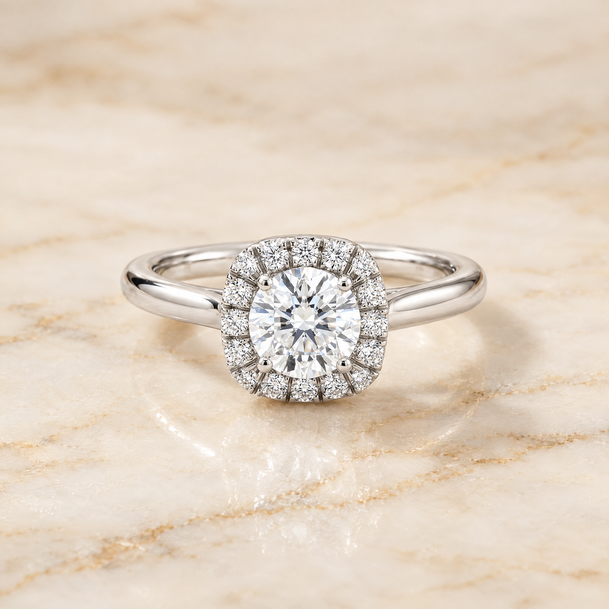 The Amy High Polish Simple Halo Round Engagement Ring Setting in 18K White Gold