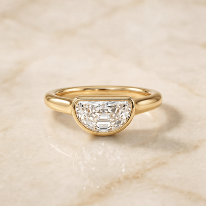 The Agnes Bezel Solitaire In Half Moon Engagement Ring Setting in 18K Yellow Gold