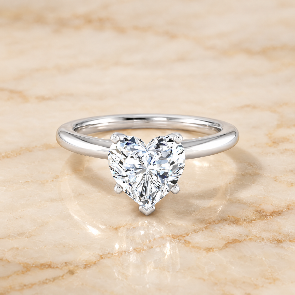 The Floria Comfort Fit Claw Prong Solitaire Heart Engagement Ring Setting in 18K White Gold