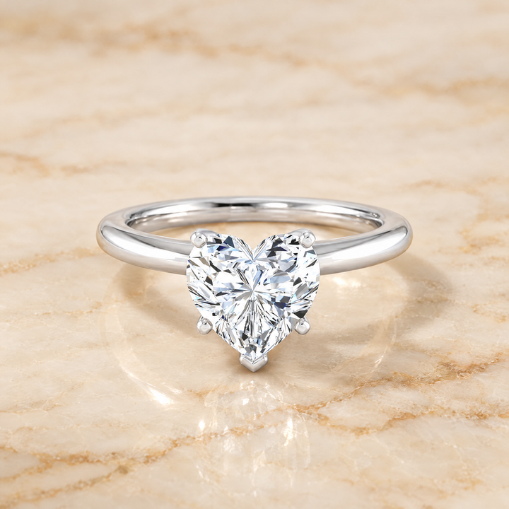 The Floria Comfort Fit Claw Prong Solitaire Heart Engagement Ring Setting in Platinum
