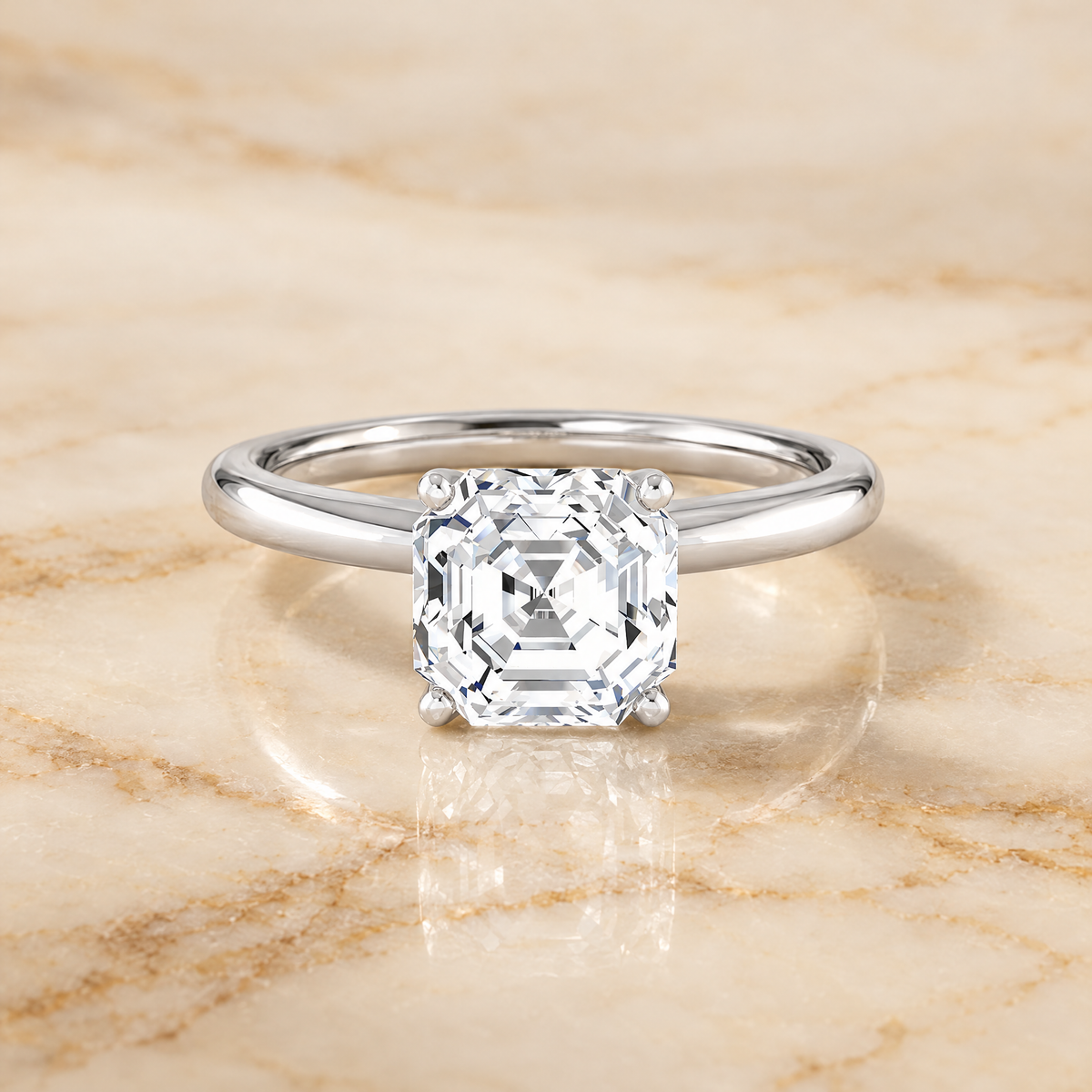 The Floria Comfort Fit Claw Prong Solitaire Asscher Cut Engagement Ring Setting in Platinum