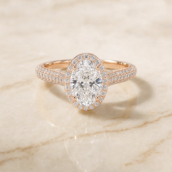 The Ella Micro Pavé Triple Row Halo Oval Engagement Ring Setting in 14K Rose Gold