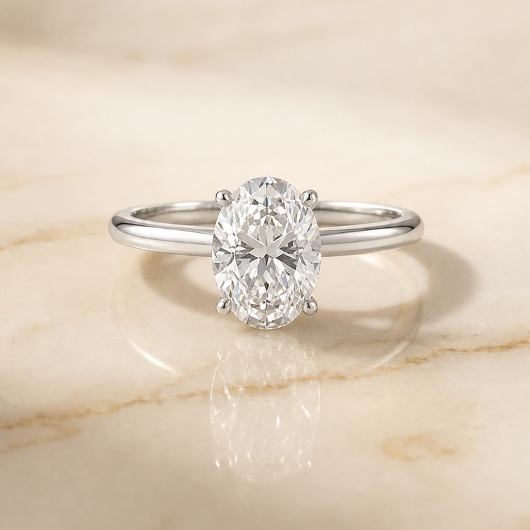 The Dolly Select Double Hidden Halo Solitaire Oval Lab Diamond Engagement Ring in Platinum