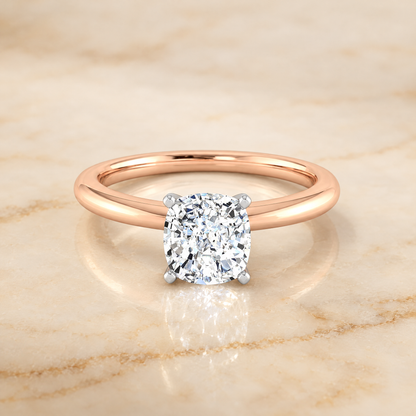 The Floria Comfort Fit Claw Prong Solitaire Cushion Cut Engagement Ring Setting in 14K Rose Gold