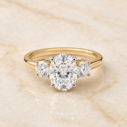 The Anita Classic Three Stone Oval Engagement Ring Setting in 18K Yellow Gold