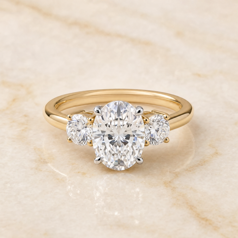 The Anita Classic Three Stone Oval Engagement Ring Setting in 18K Yellow Gold