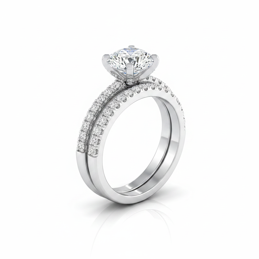 The Daisy Matching Wedding Band, Cushion in 18K White Gold