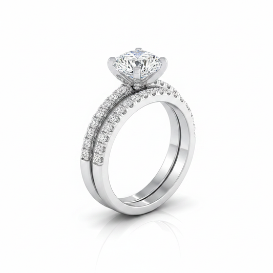 The Daisy Matching Wedding Band, Cushion in 18K White Gold