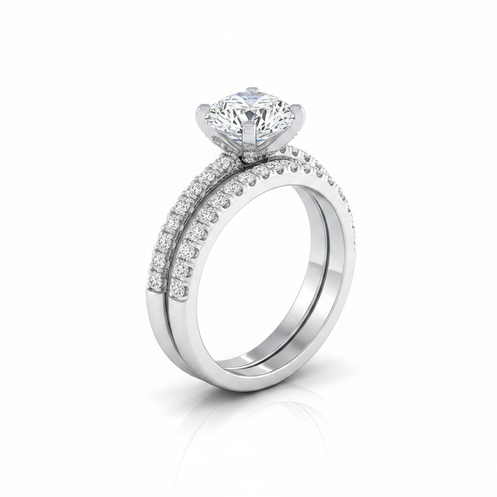 The Daisy Matching Wedding Band, Cushion in 18K White Gold | RockHer