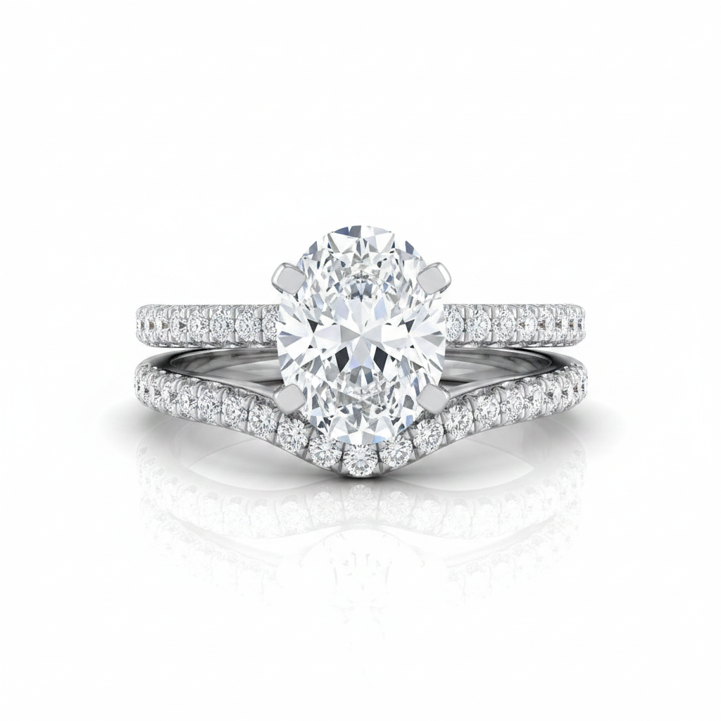 The Daisy Matching Wedding Band, Oval in 18K White Gold