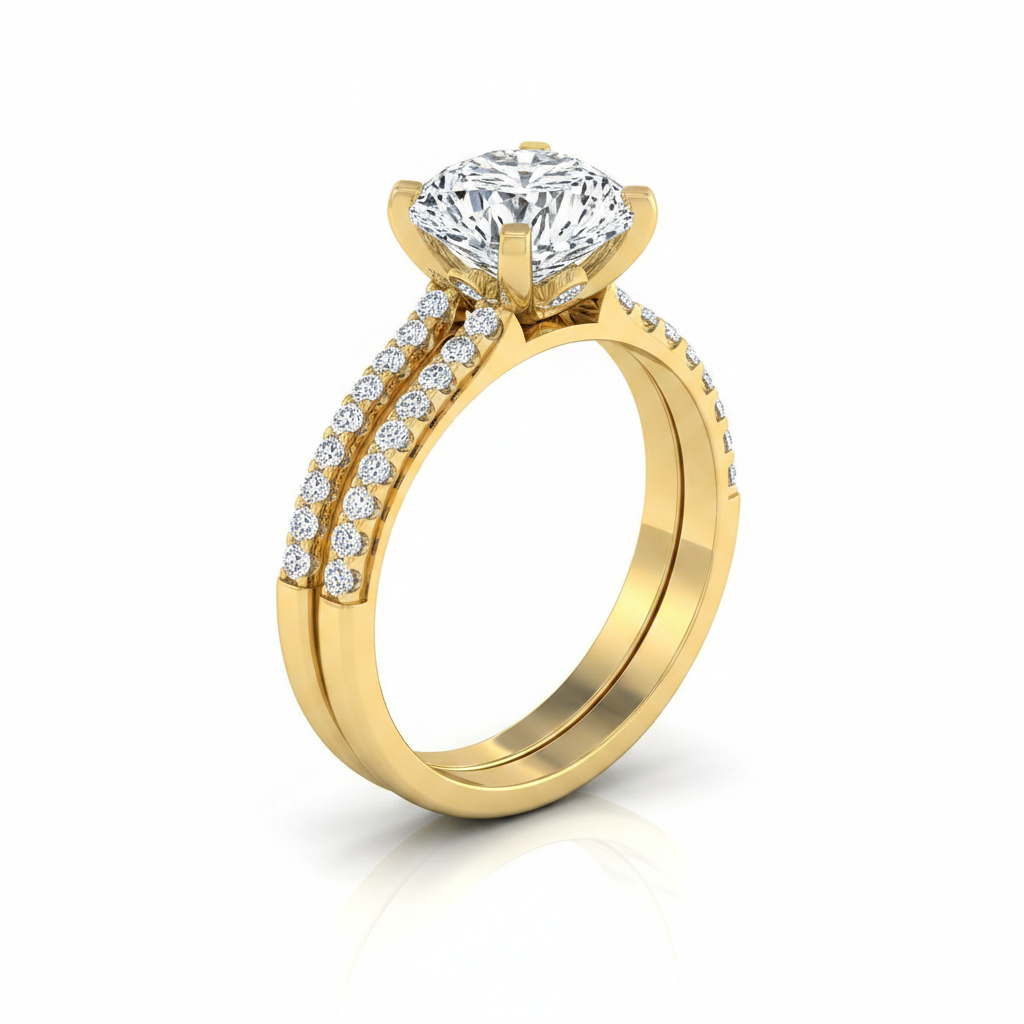 The Daisy Matching Wedding Band, Cushion in 18K Yellow Gold
