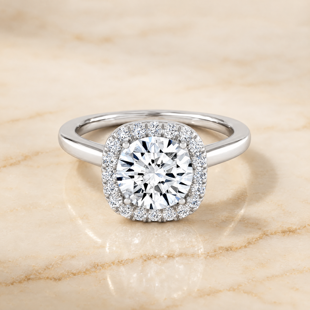 The Eddie Modern French Pavé Halo Round Engagement Ring Setting in Platinum