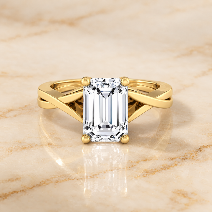 The Priscilla Delicate Twist Cathedral Solitaire Emerald Cut Engagement Ring Setting in 18K Yellow Gold