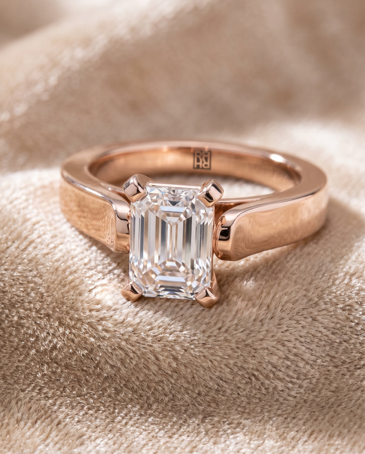 The Charlotte Cathedral Squared Edge Solitaire Emerald Cut Engagement Ring Setting in 14K Rose Gold
