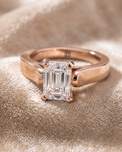 The Charlotte Cathedral Squared Edge Solitaire Emerald Cut Engagement Ring Setting in 14K Rose Gold