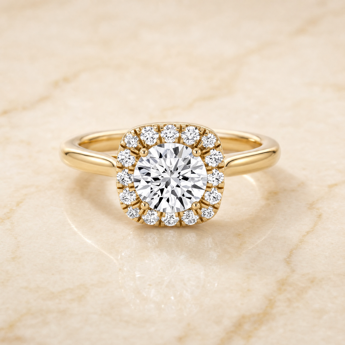 The Amy High Polish Simple Halo Round Engagement Ring Setting in 18K Yellow Gold