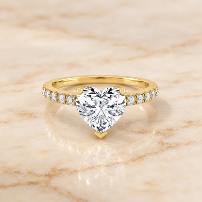 The Norah Classic Linear French Pavé Heart Engagement Ring Setting in 18K Yellow Gold