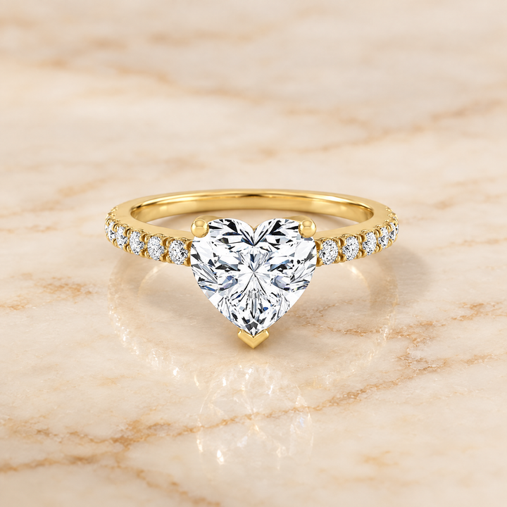 The Norah Classic Linear French Pavé Heart Engagement Ring Setting in 18K Yellow Gold
