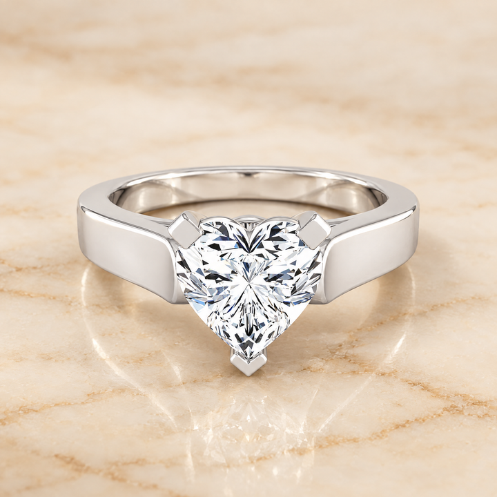 The Charlotte Cathedral Squared Edge Solitaire Heart Engagement Ring Setting in 18K White Gold