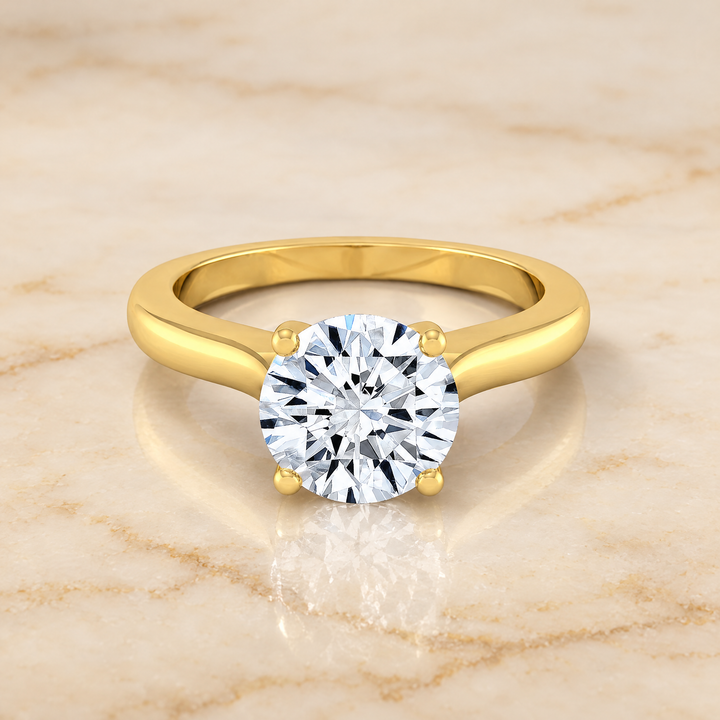 The Mary Comfort Fit Cathedral Solitaire Round Engagement Ring Setting in 18K Yellow Gold
