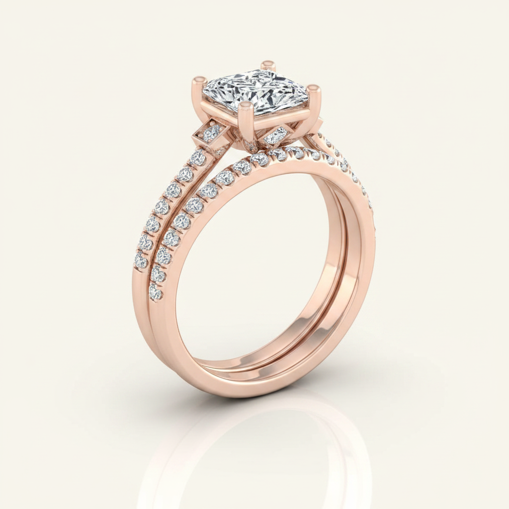The Demi Matching Wedding Band, Princess in 14K Rose Gold