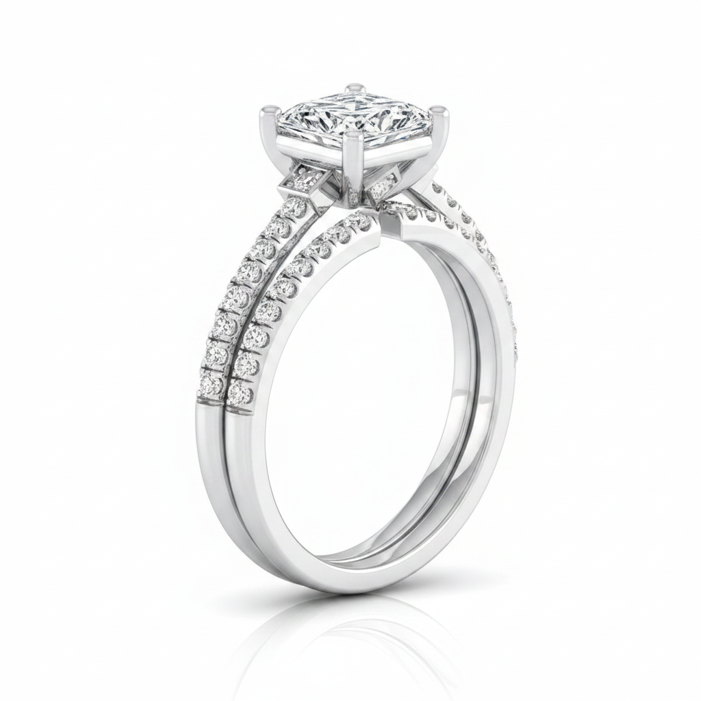 The Demi Matching Wedding Band, Princess in 18K White Gold