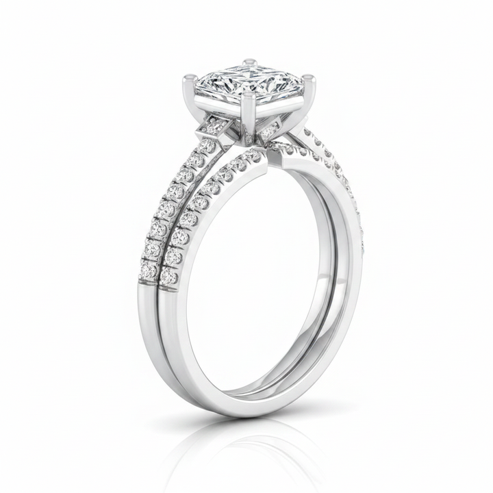The Demi Matching Wedding Band, Princess in 18K White Gold | RockHer