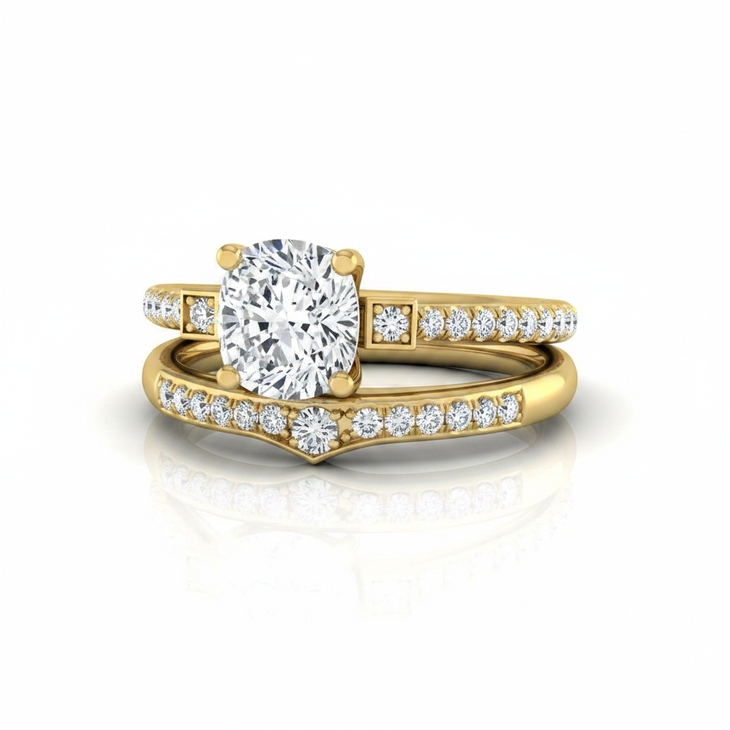 The Demi Matching Wedding Band, Cushion in 18K Yellow Gold