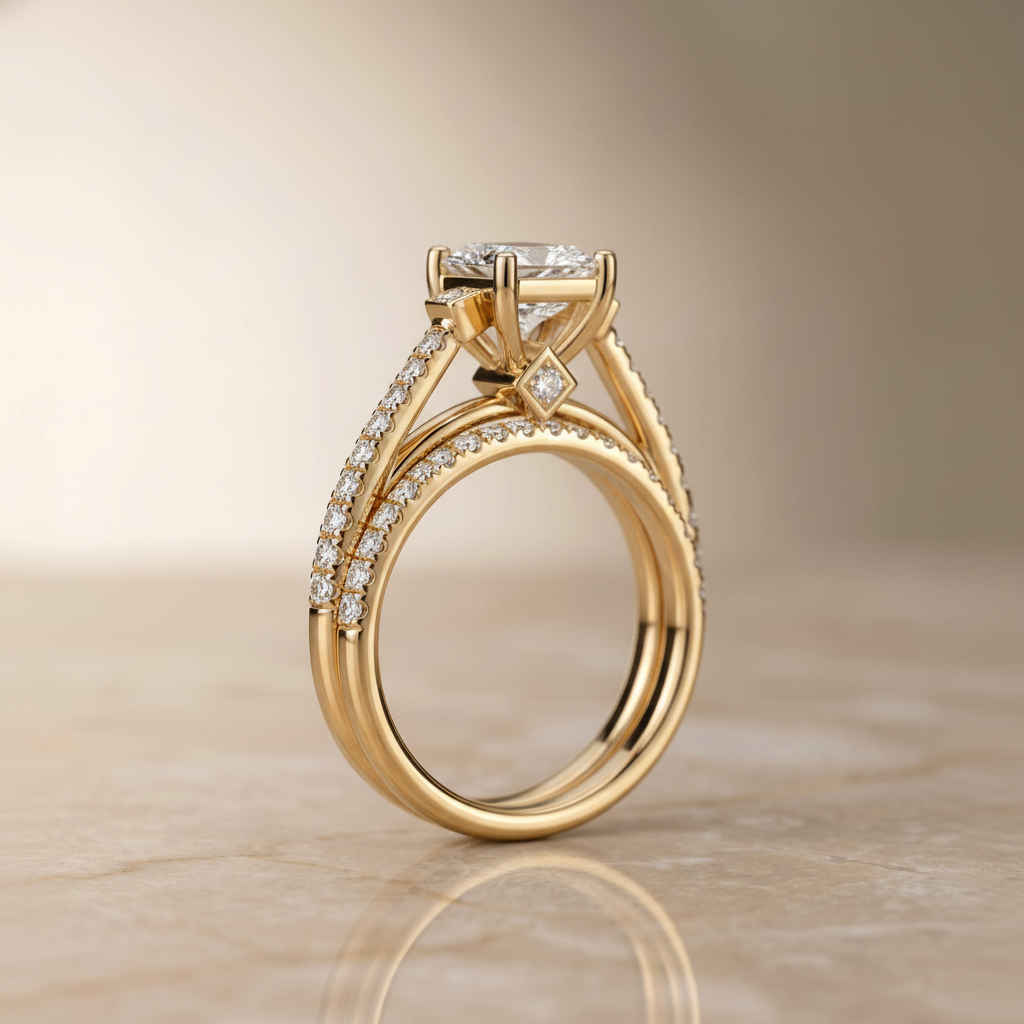 The Demi Matching Wedding Band, Princess in 18K Yellow Gold