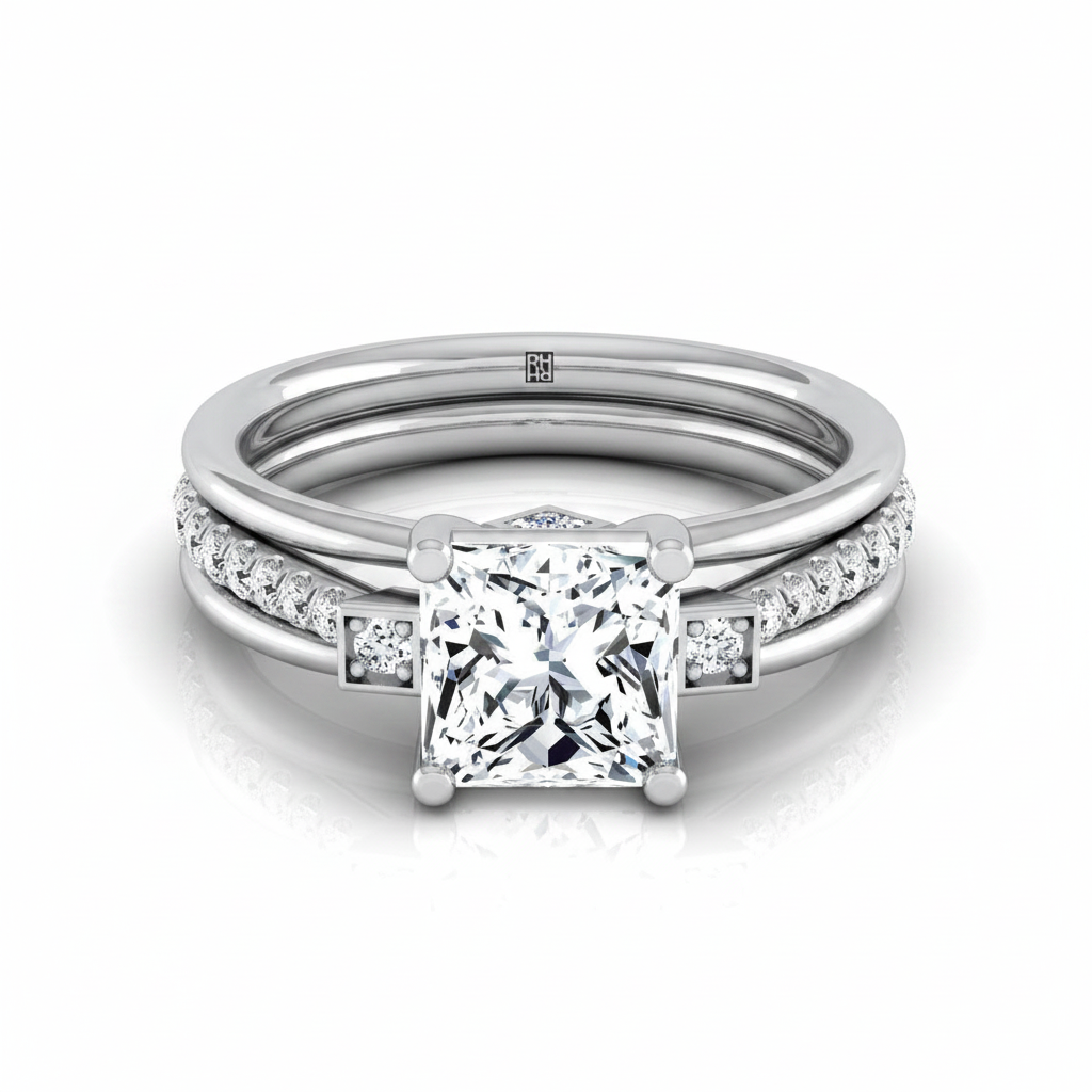 The Demi Matching Wedding Band, Princess in Platinum