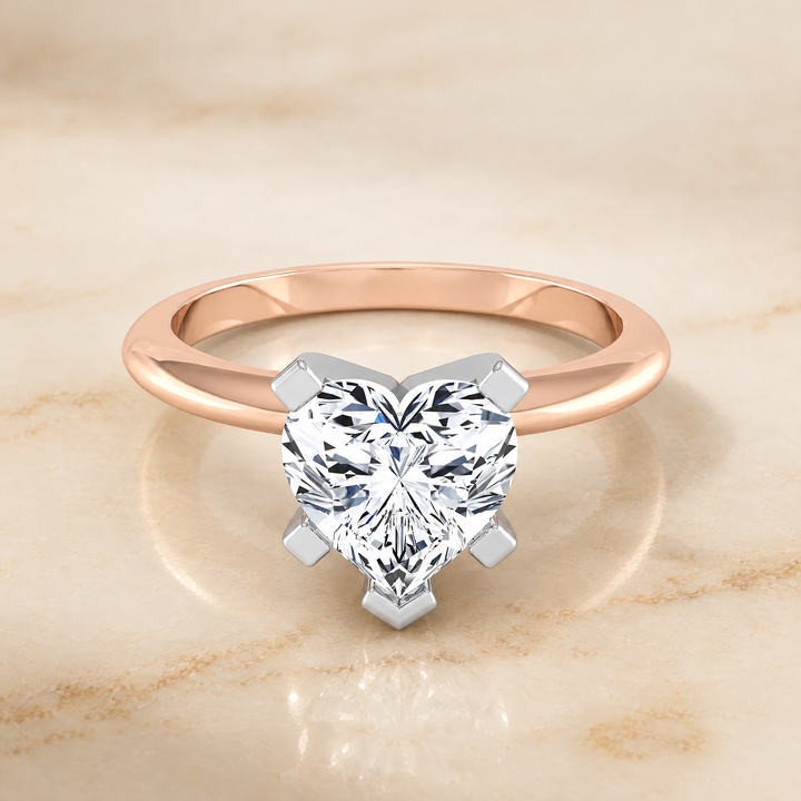 The Lolette Classic Low Base Solitaire Heart Engagement Ring Setting in 14K Rose Gold