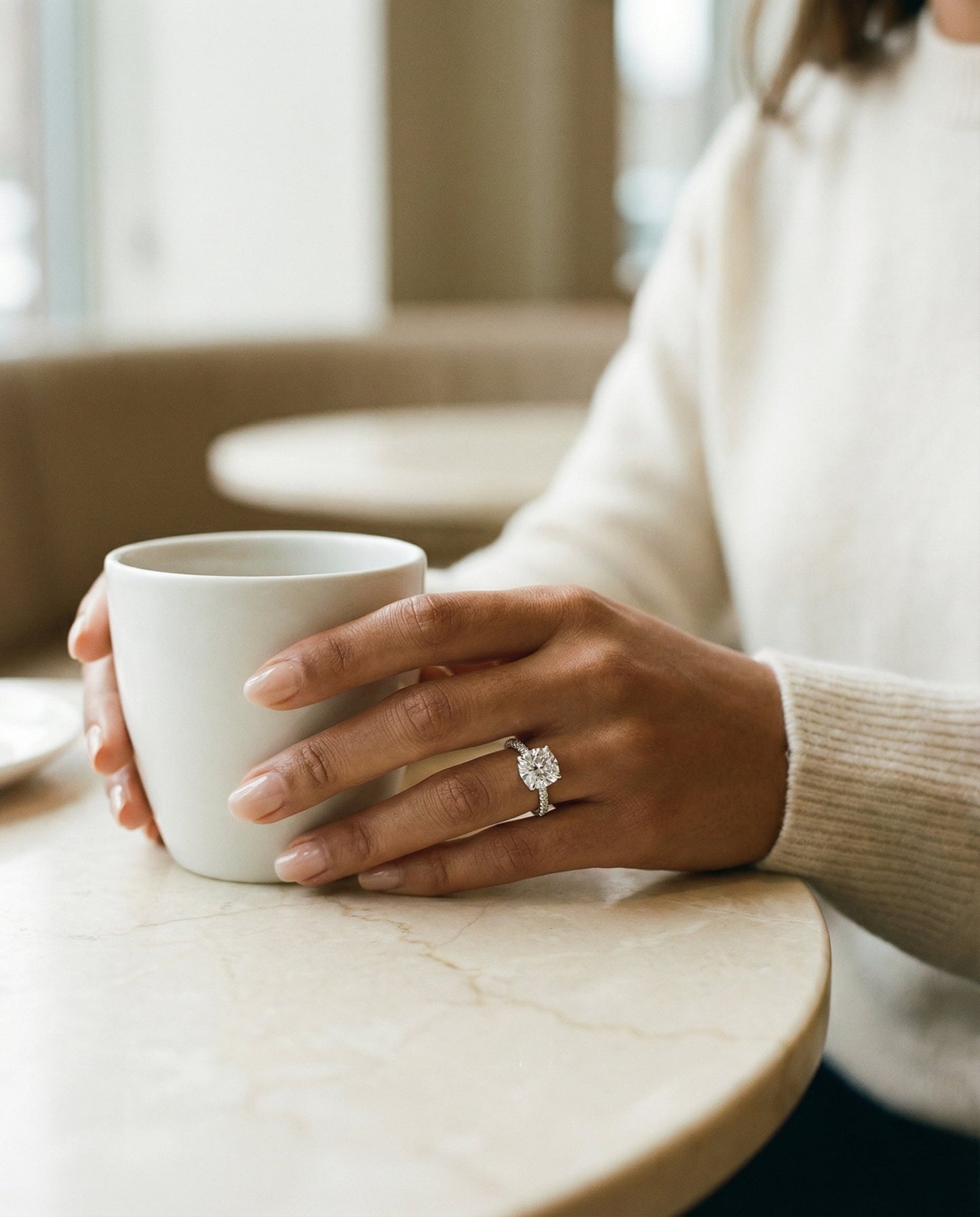 Tina Select diamond encrusted claw triple pavé cushion cushion ring in 14K White Gold — lifestyle — RockHer