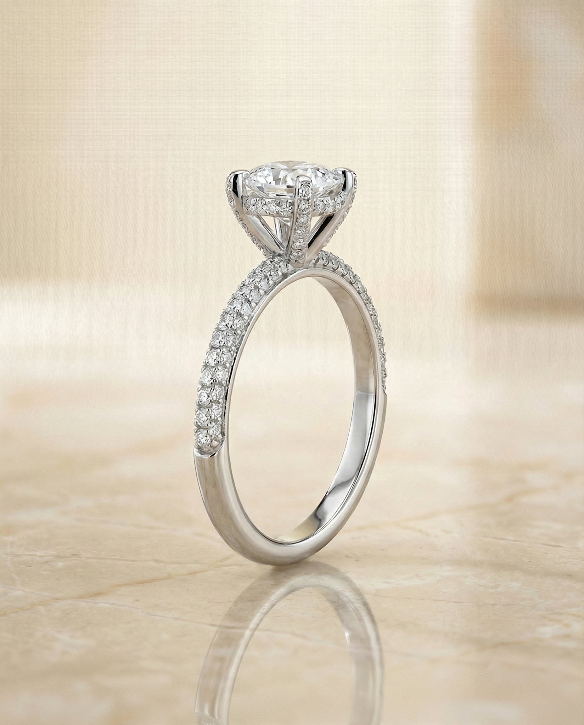 Tina Select diamond encrusted claw triple pavé cushion cushion ring in 14K White Gold — side — RockHer