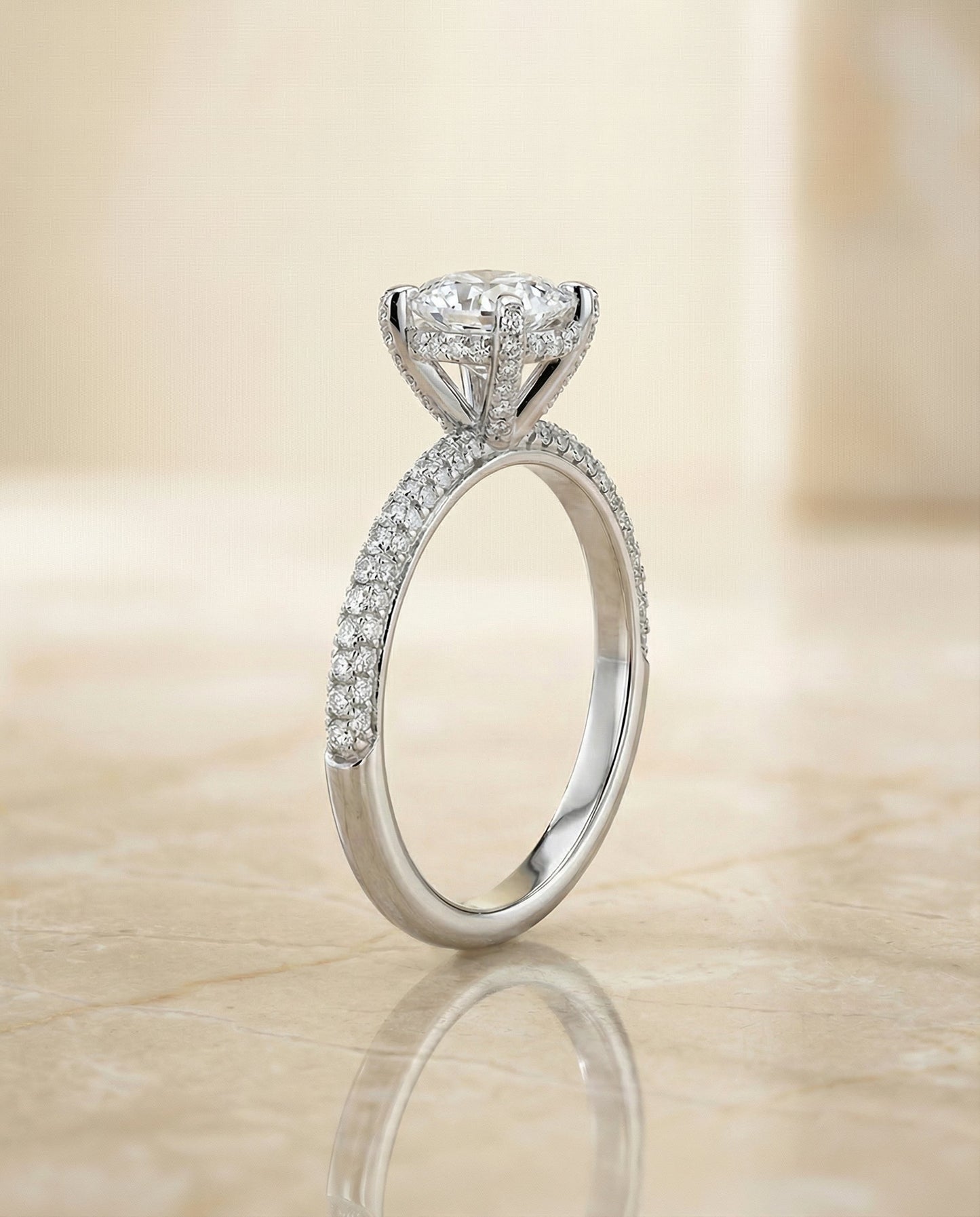 Tina Select diamond encrusted claw triple pavé cushion cushion ring in 14K White Gold — side — RockHer