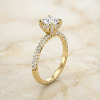 The Tina Triple Row Pavé Cushion Cut Engagement Ring Setting in 18K Yellow Gold