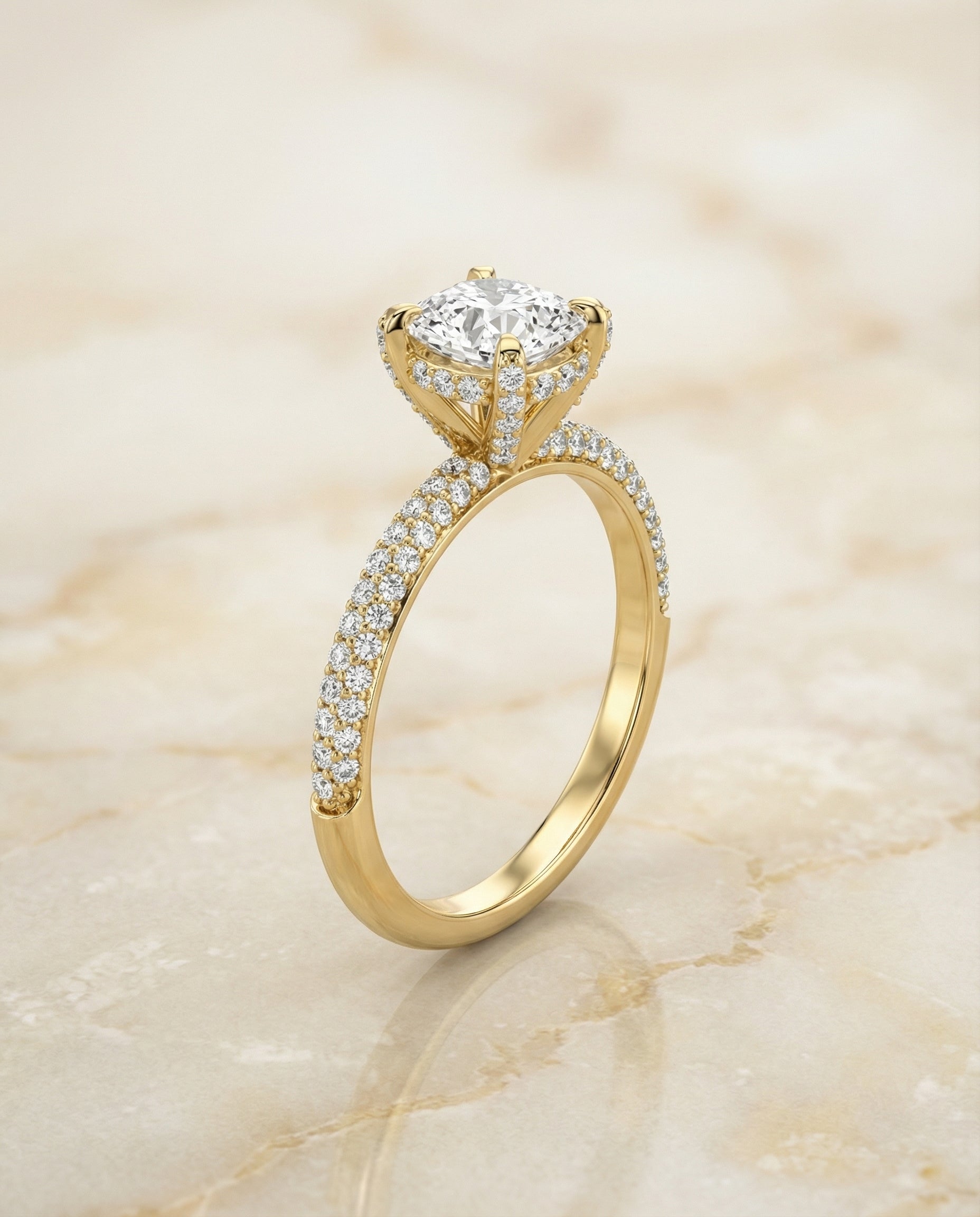 Triple Row Pavé Cut styling on The Tina cushion engagement ring setting | RockHer