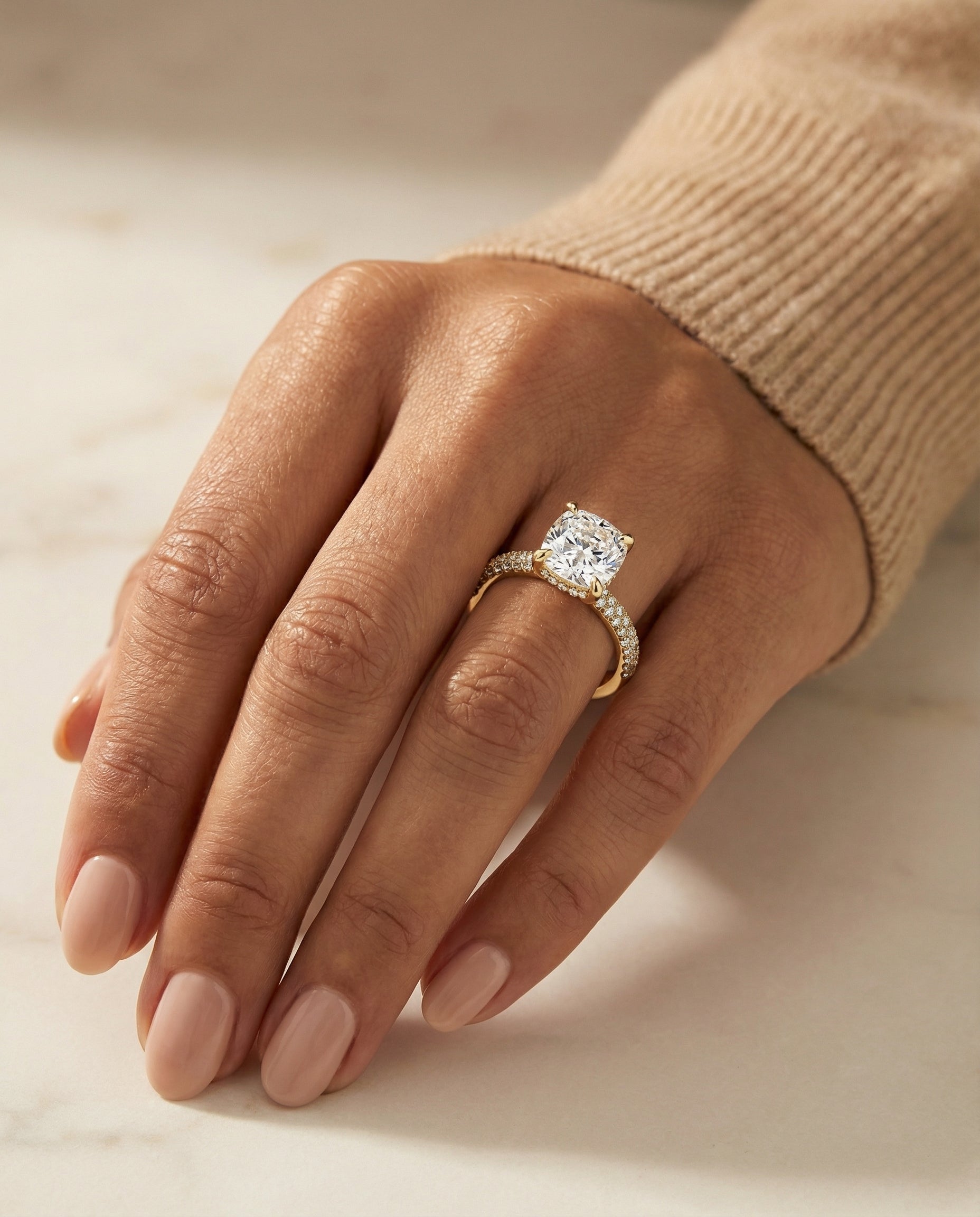 The Tina setting for cushion diamonds, made to order in 18K Yellow Gold | RockHer