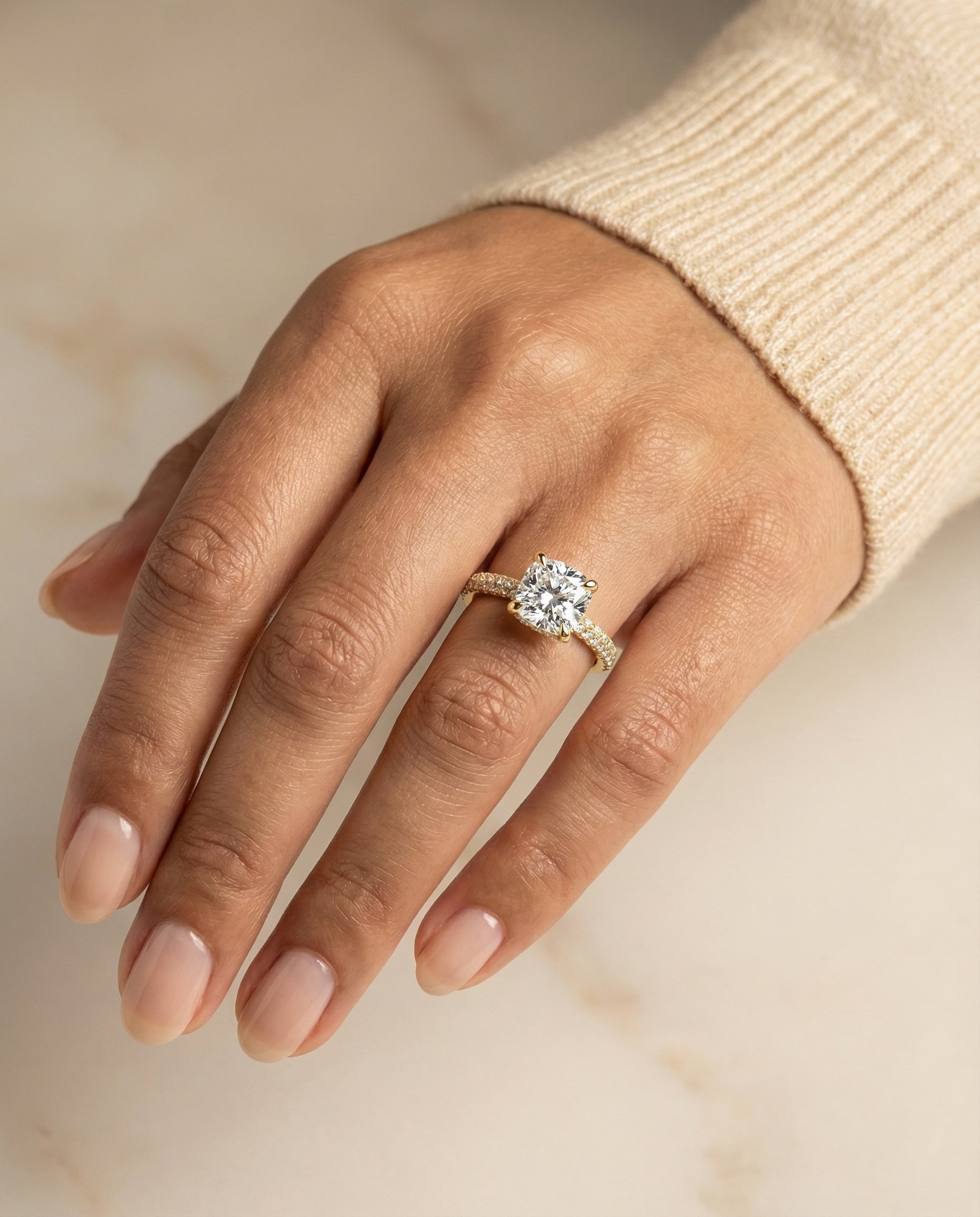 The Tina engagement ring setting in 18K Yellow Gold, triple row pavé cut design | RockHer