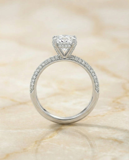 Tina Select Triple Row Pavé Cushion Cut Lab Diamond Engagement Ring in 18K White Gold, alternate angle | RockHer