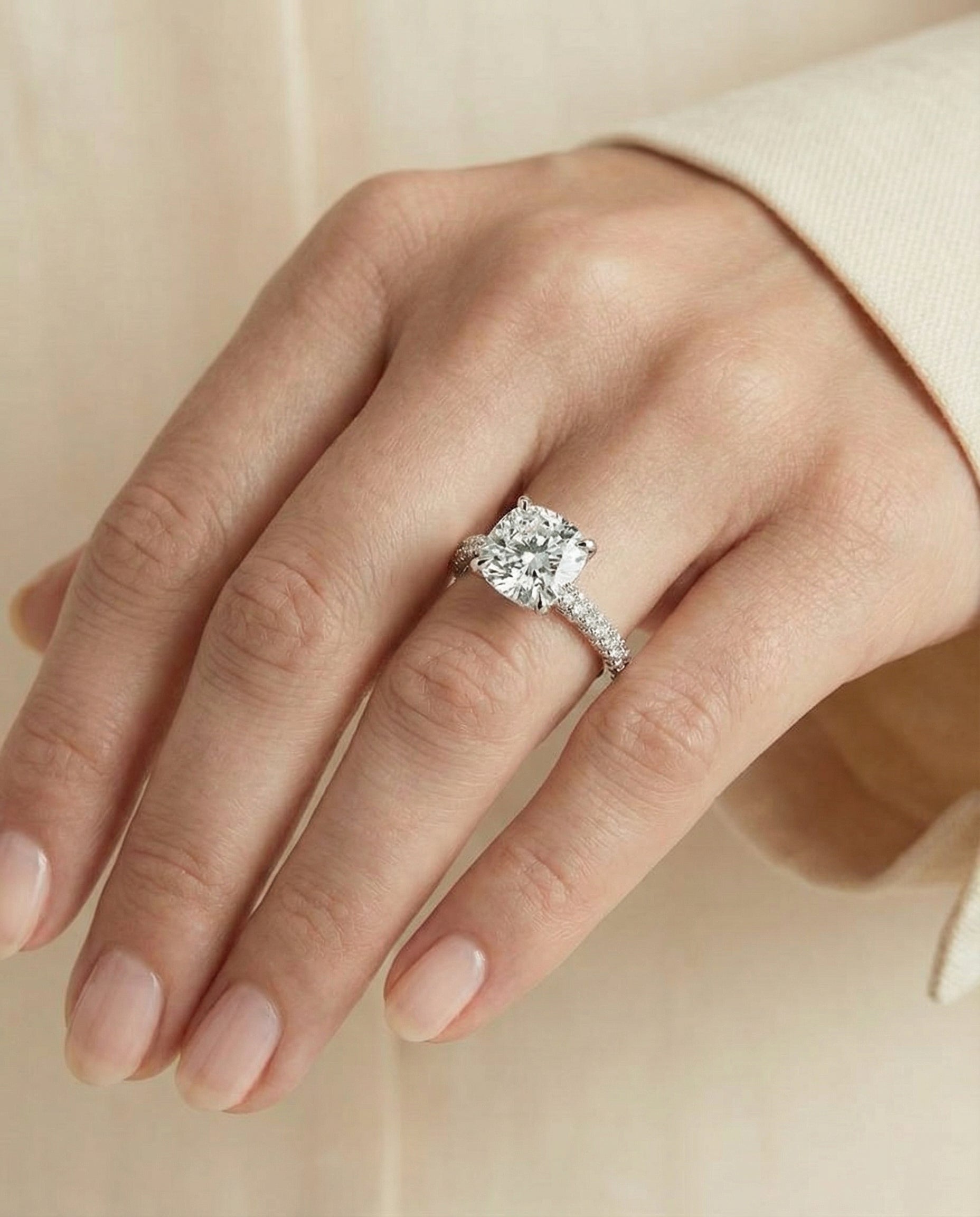 The Tina engagement ring setting in Platinum, triple row pavé cut design | RockHer