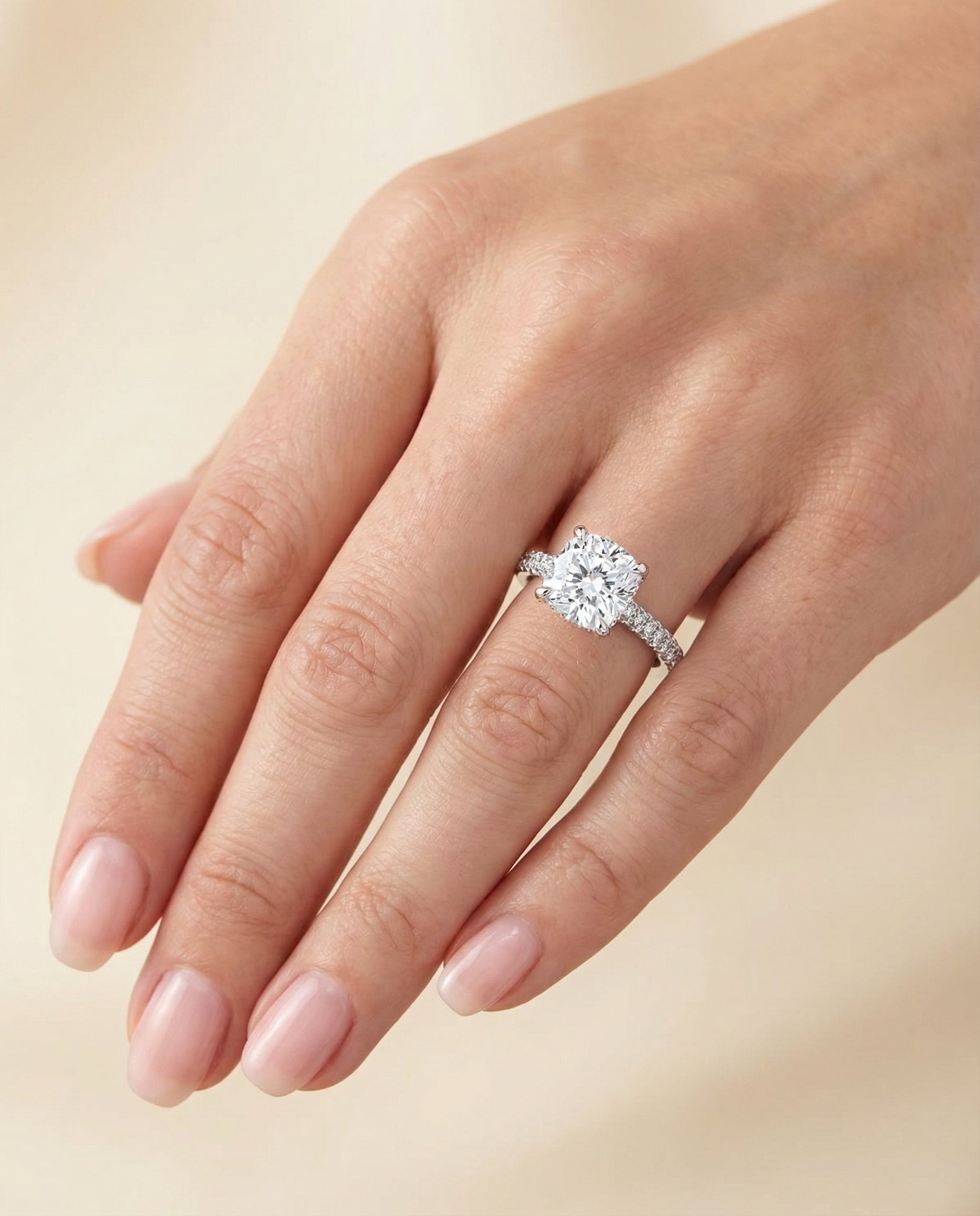 The Tina setting for cushion diamonds, made to order in Platinum | RockHer