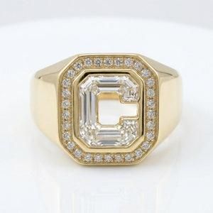 Women's Diamond Frame lab-grown diamond letter signet ring in 14K Yellow Gold, letter C, product photography