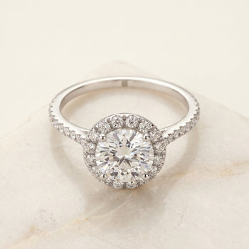 The Dionne Diamond Pavé Halo Round Engagement Ring Setting in Platinum
