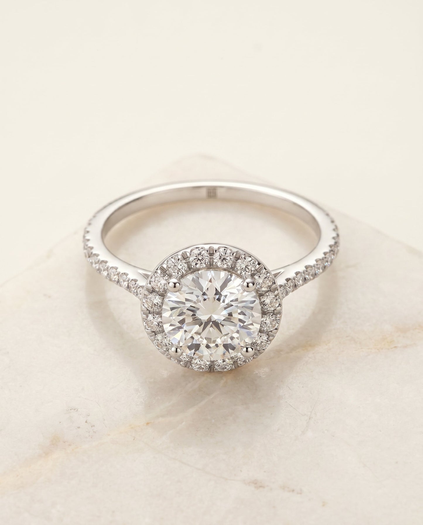 Dionne Select Diamond Pavé Halo Round Lab Diamond Engagement Ring in Platinum, alternate angle | RockHer