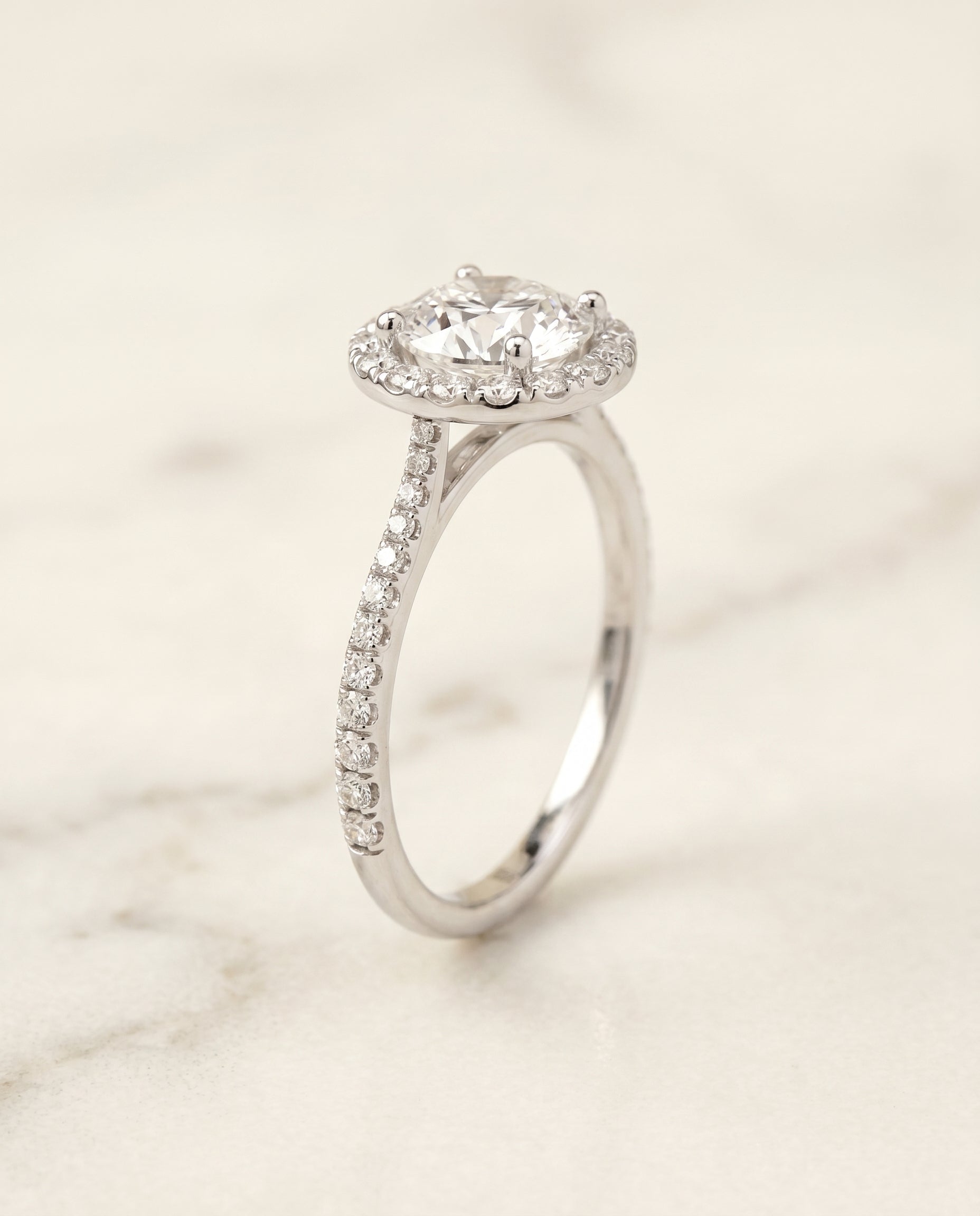 Dionne Select Diamond Pavé Halo Round Lab Diamond Engagement Ring in Platinum, front view | RockHer