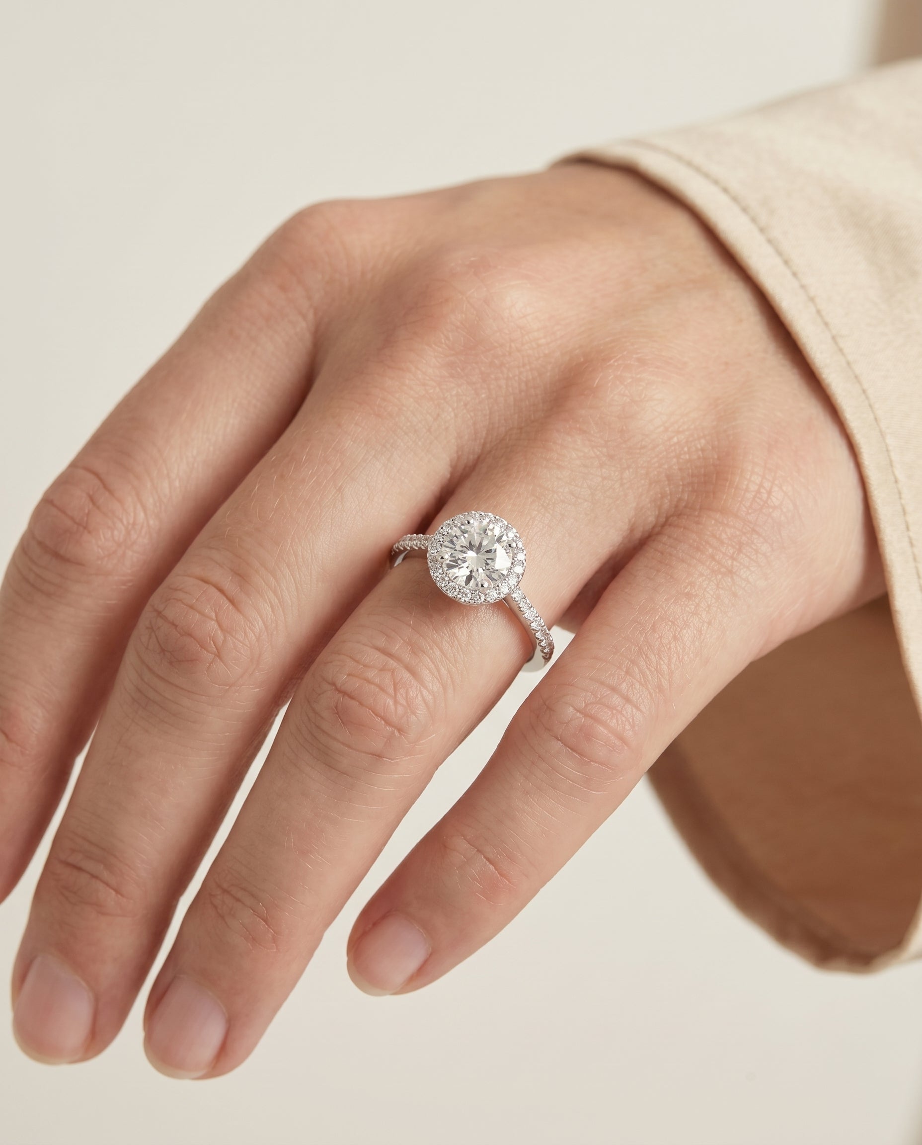 The Dionne engagement ring setting in Platinum, diamond pavé halo design | RockHer