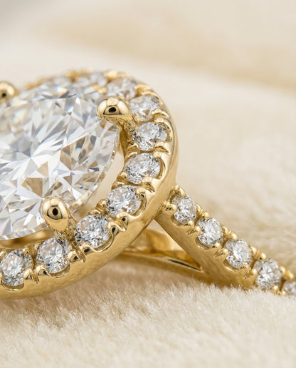 The Dionne Select Diamond Pave Halo Solitaire Engagement Ring with Lab Diamond in 14K Yellow Gold — view 4