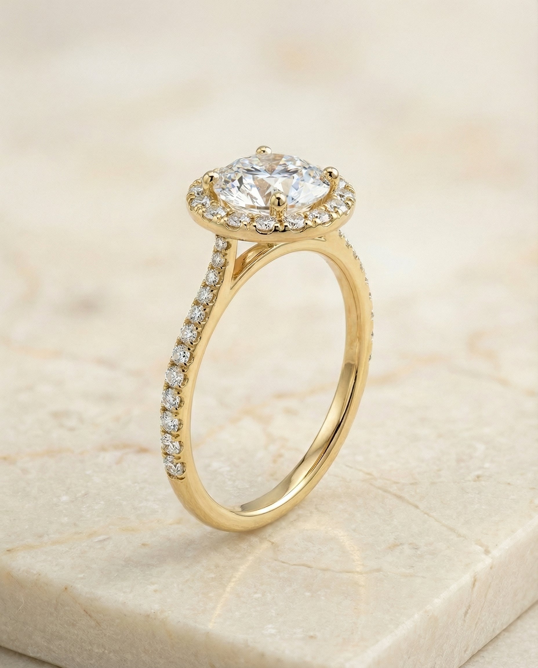 Diamond Pavé Halo styling on The Dionne round engagement ring setting | RockHer