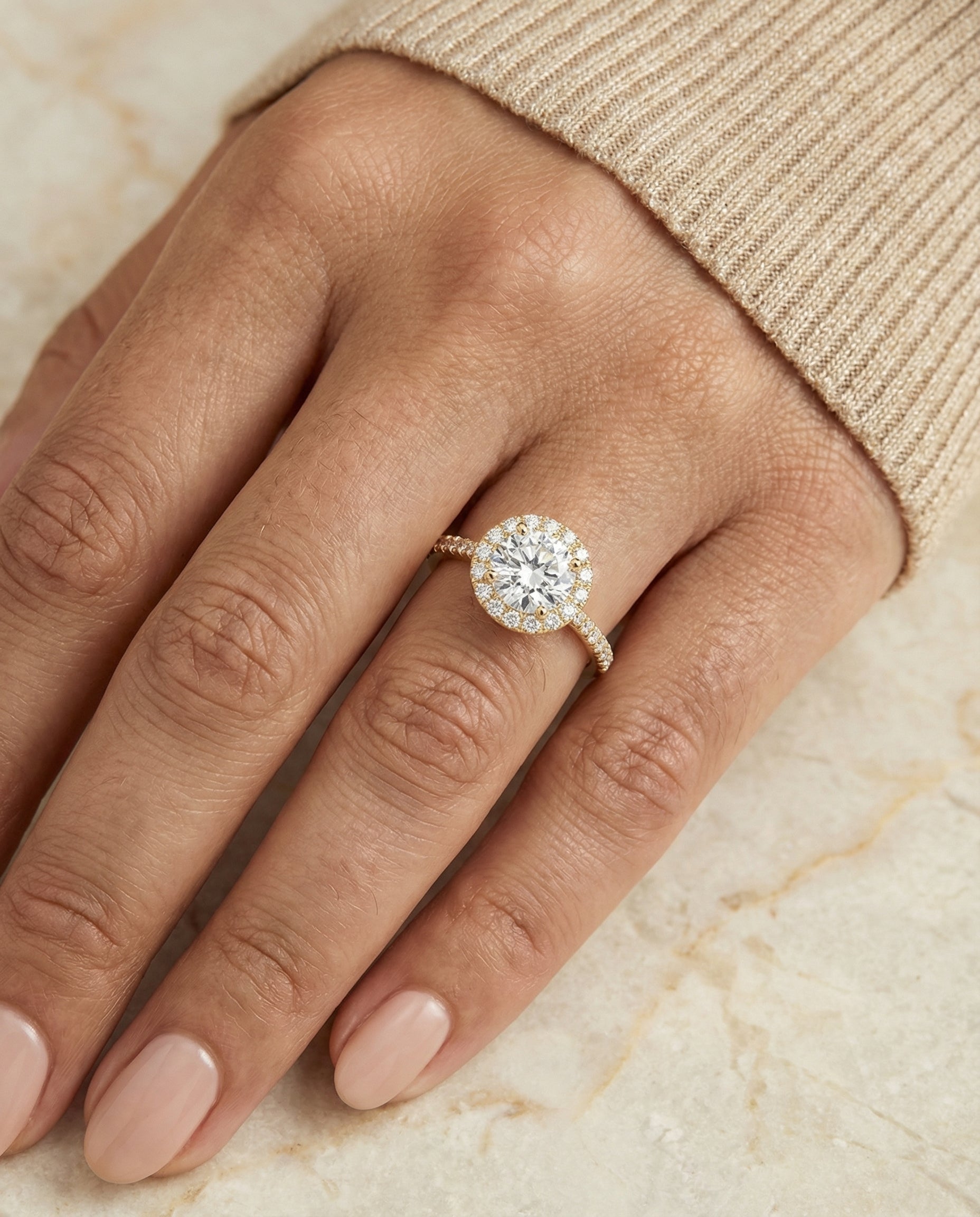 18K Yellow Gold band of The Dionne round engagement ring setting | RockHer
