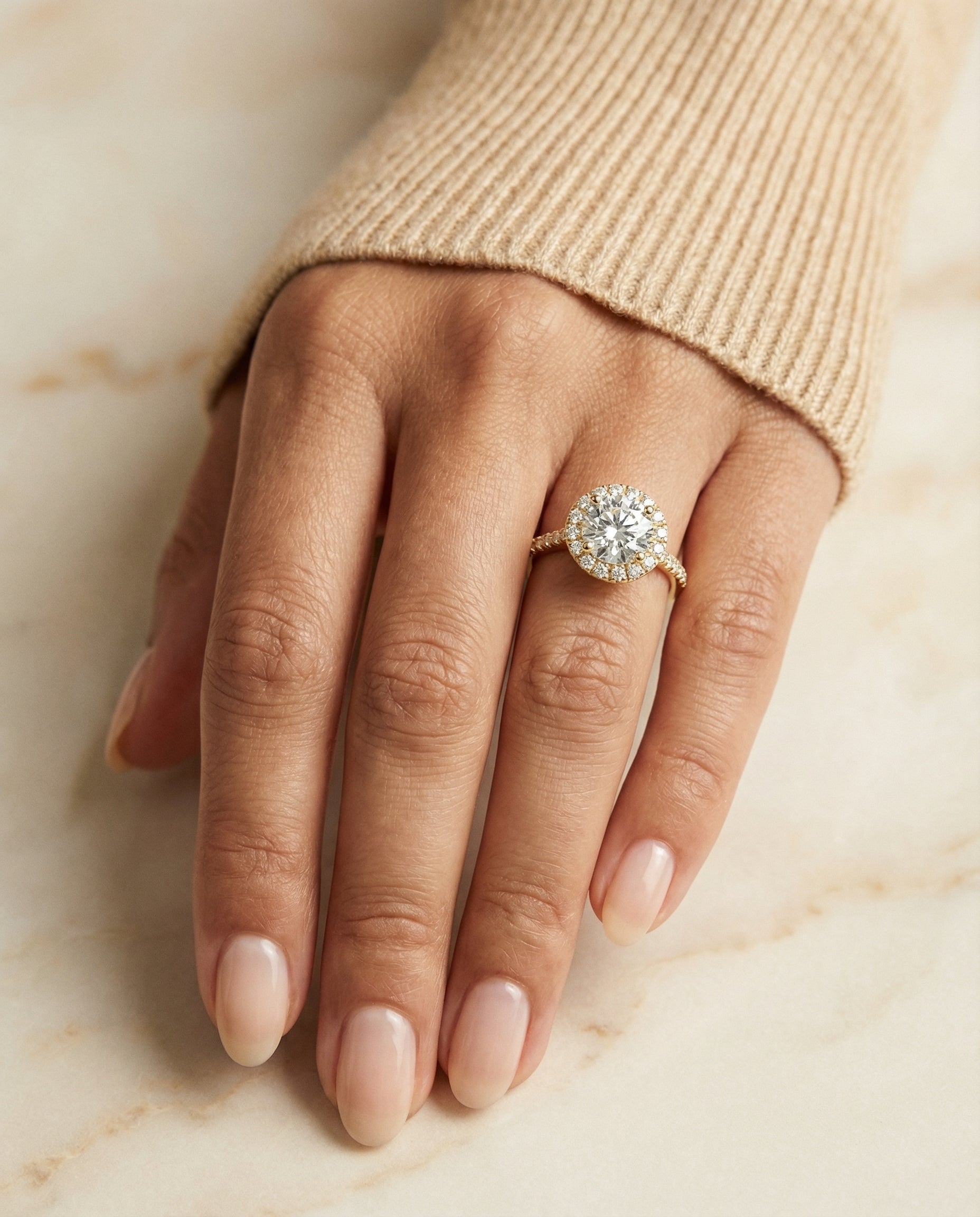 The Dionne diamond pavé halo engagement ring setting, shown in 18K Yellow Gold | RockHer